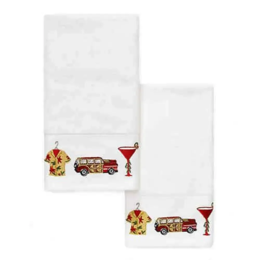 Tommy Bahama Happy Hula Days Hand Towels Set of 2 Embroidered Tropical Christmas